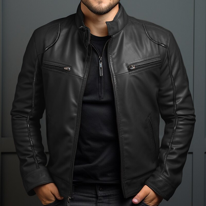 Men's Stand Collar Zip Jacket with Chest Pockets