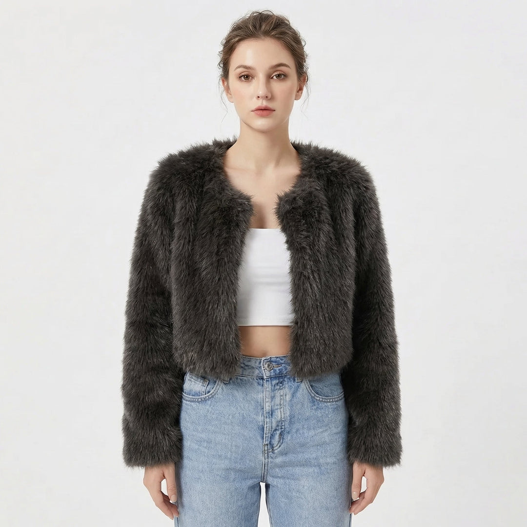 Cropped Faux Fur Jacket for Women