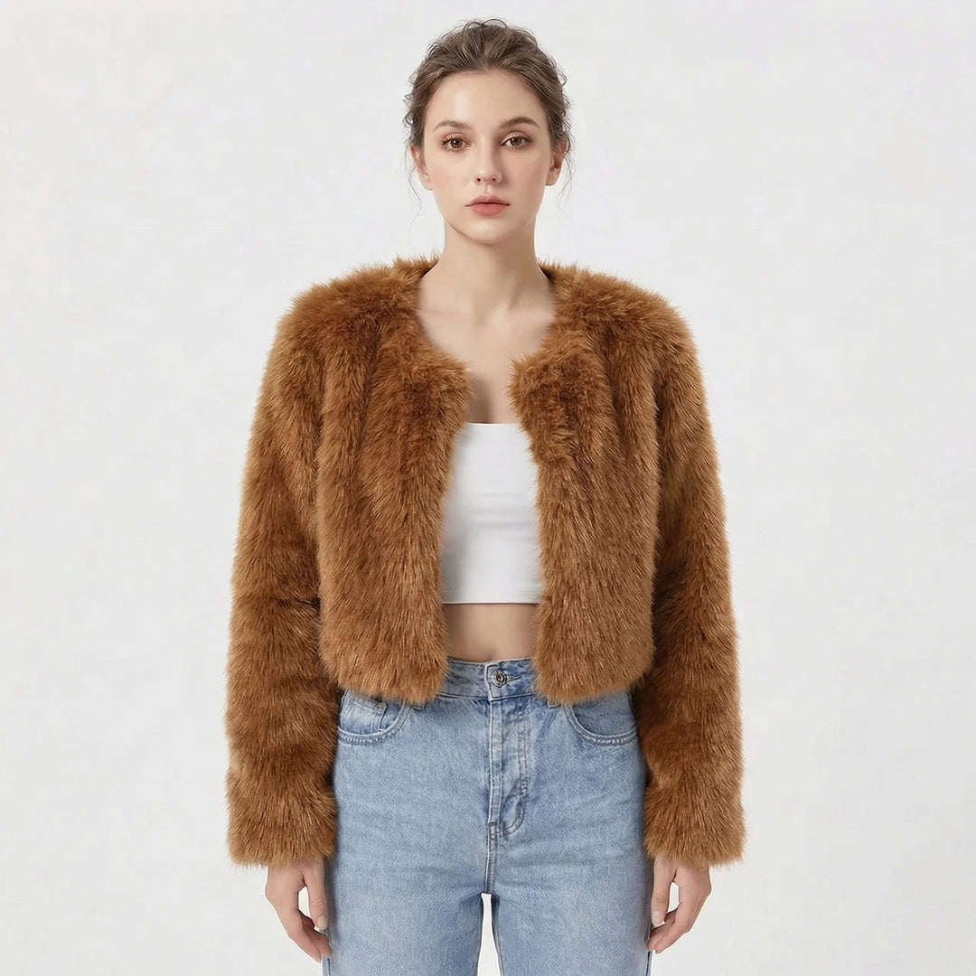 Cropped Faux Fur Jacket for Women