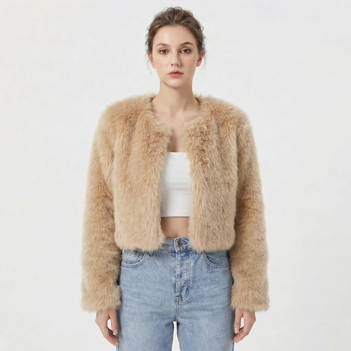 Cropped Faux Fur Jacket for Women
