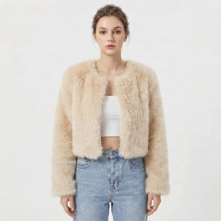 Cropped Faux Fur Jacket for Women