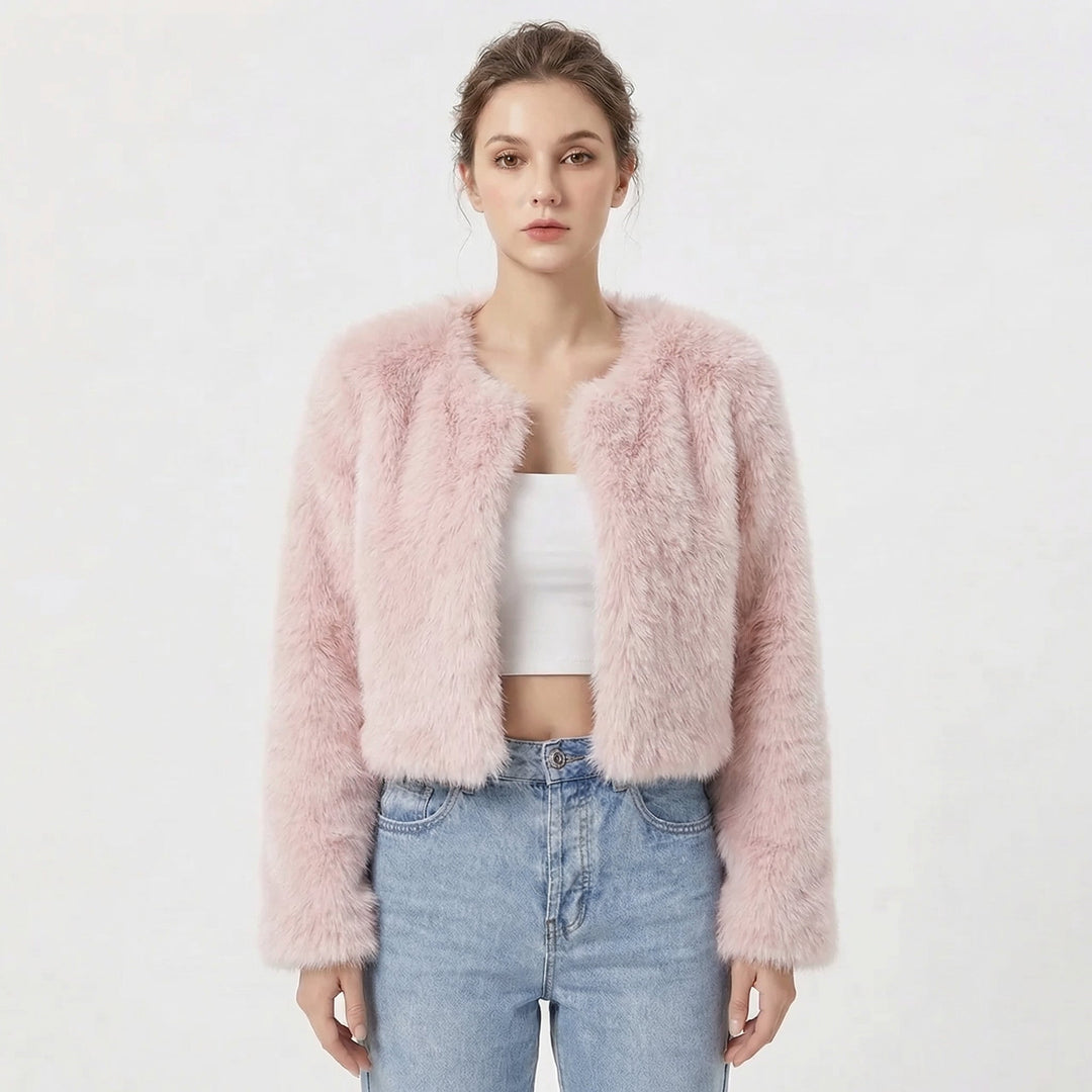 Cropped Faux Fur Jacket for Women