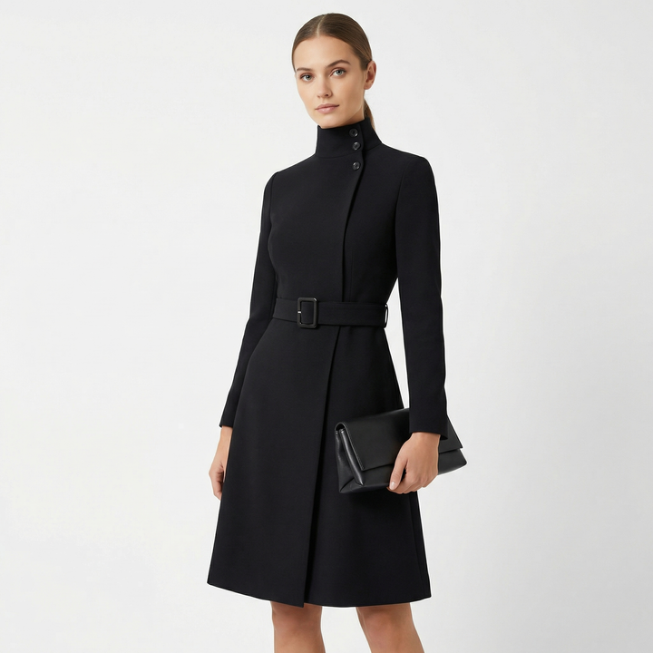 Belted Long Sleeve Formal Midi Dress
