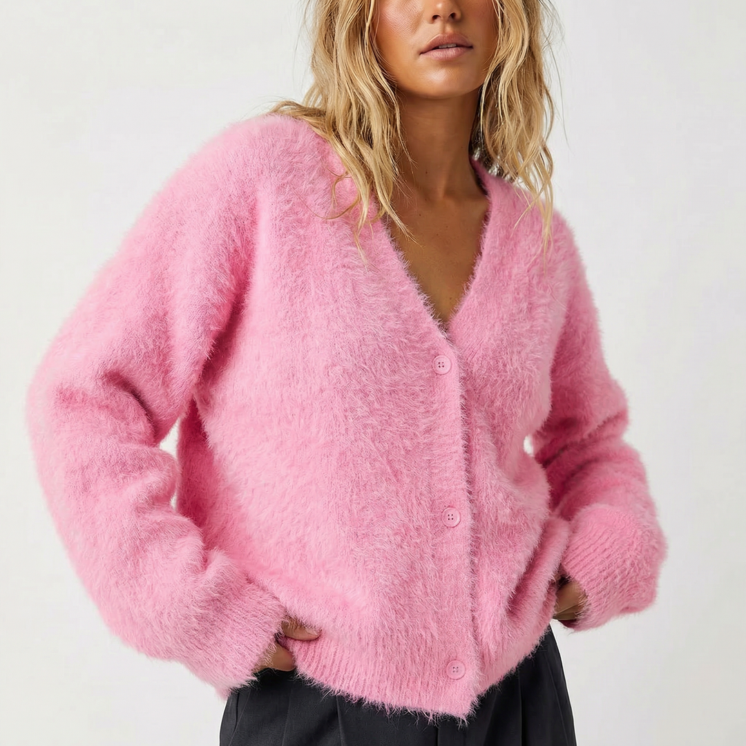 Women's Fuzzy Knit Button Cardigan