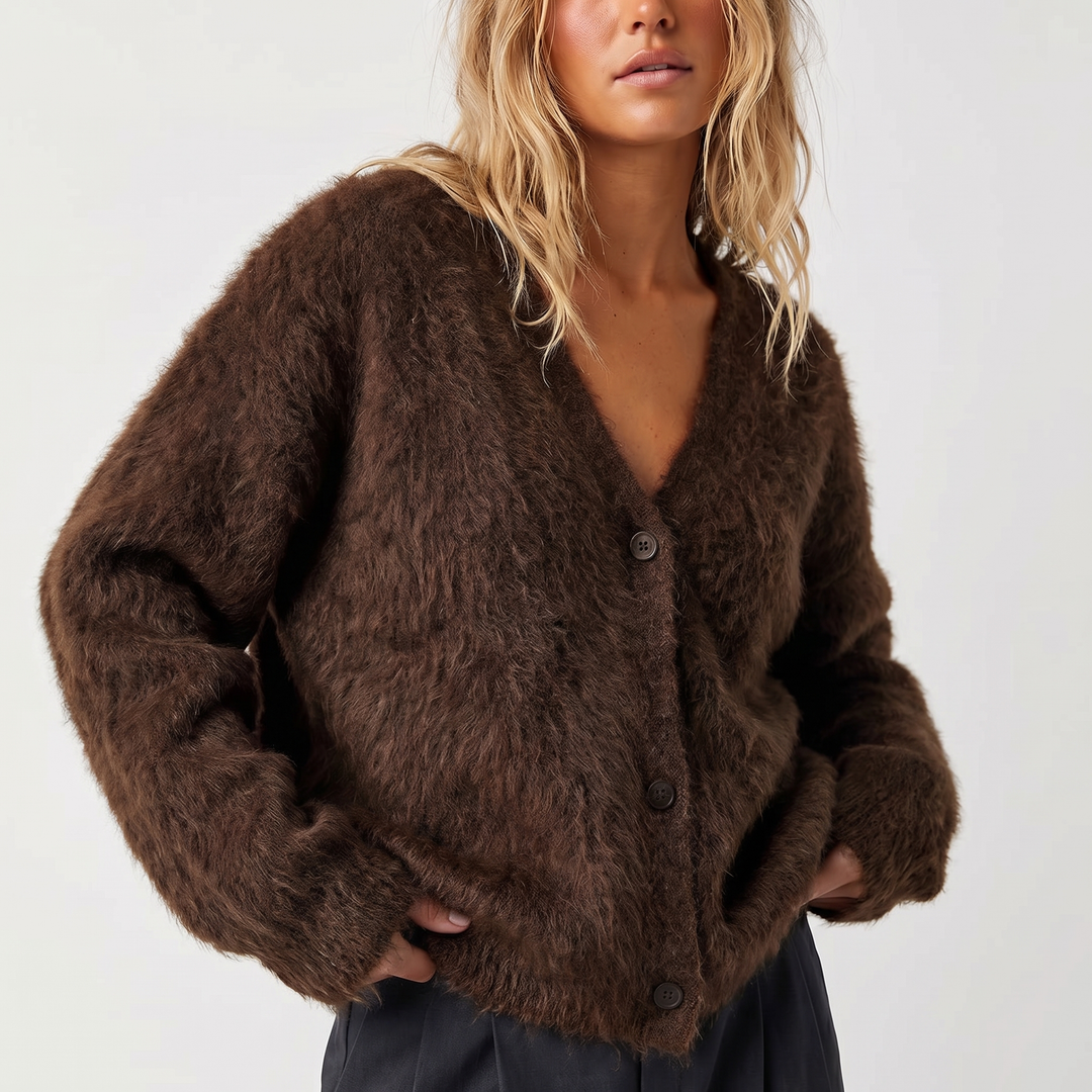 Women's Fuzzy Knit Button Cardigan