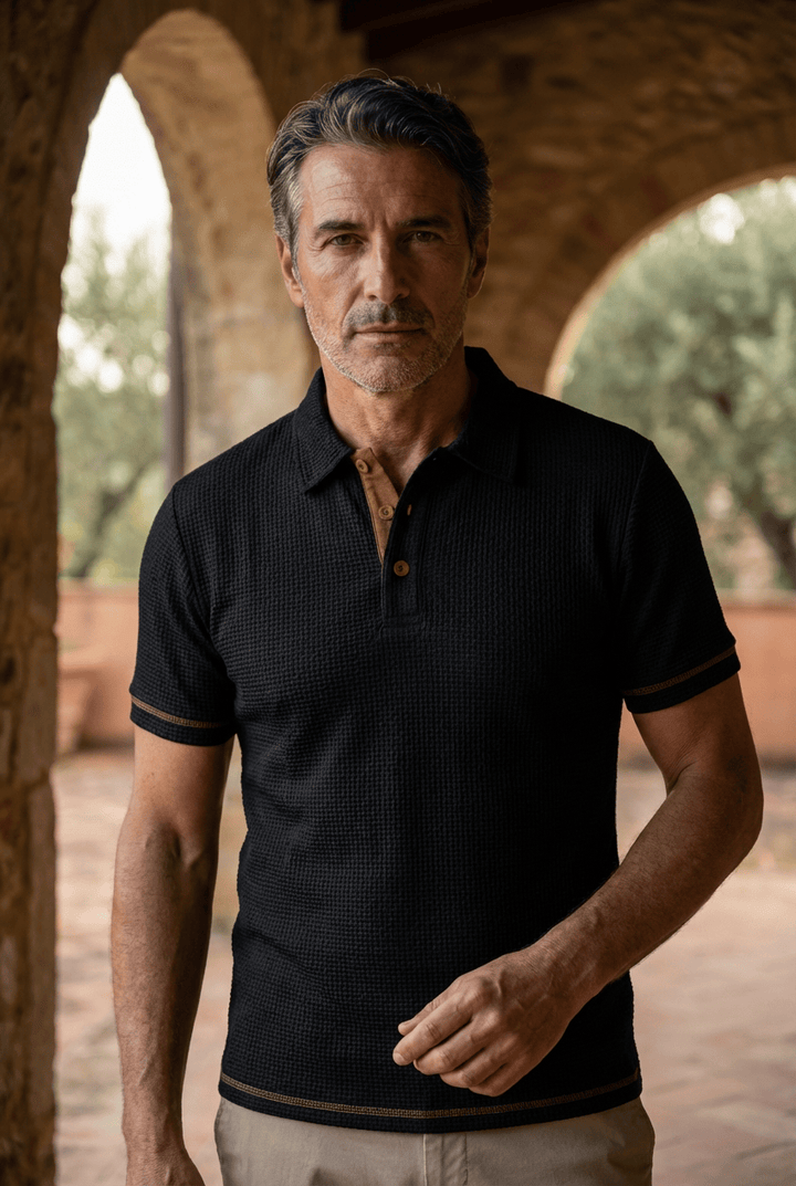 Men's Textured Knit Polo Shirt with Contrast Placket