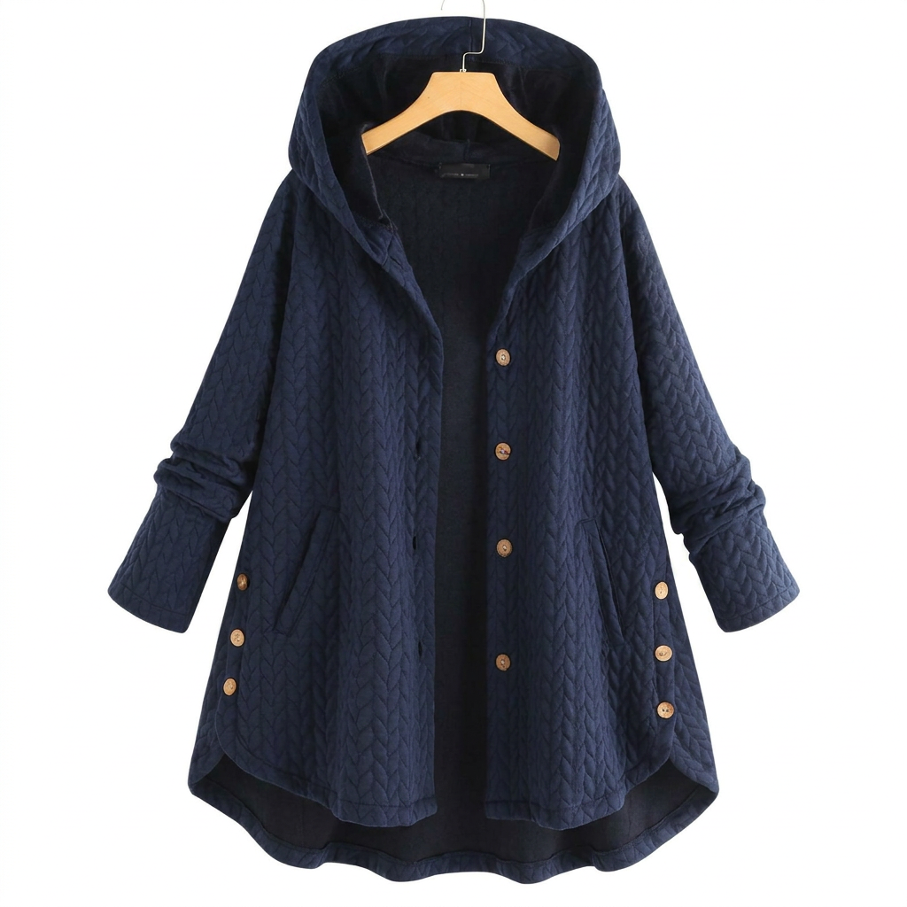 Women's Quilted Hooded Jacket with Button Front Closure