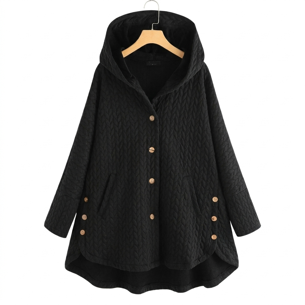 Women's Quilted Hooded Jacket with Button Front Closure