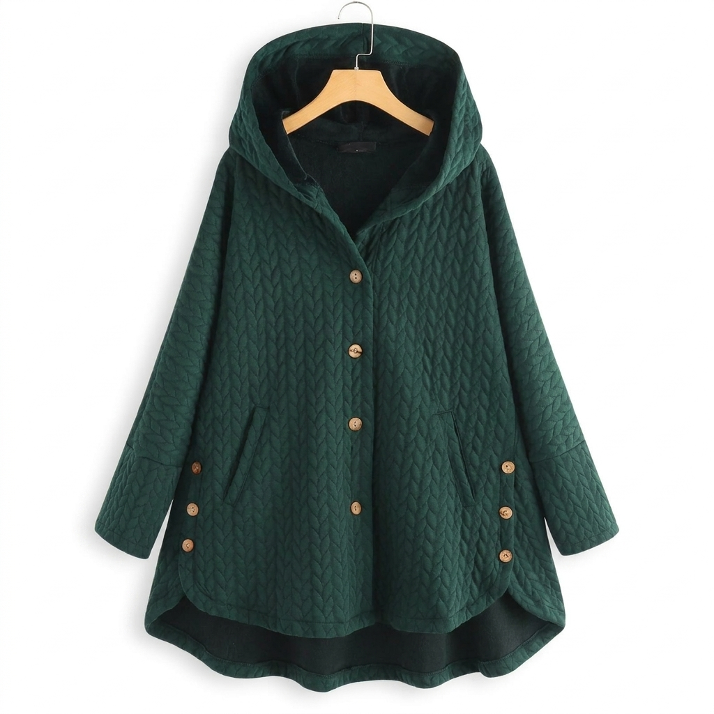 Women's Quilted Hooded Jacket with Button Front Closure