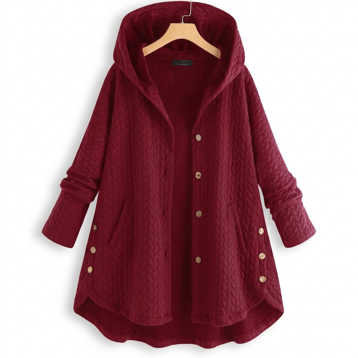 Women's Quilted Hooded Jacket with Button Front Closure
