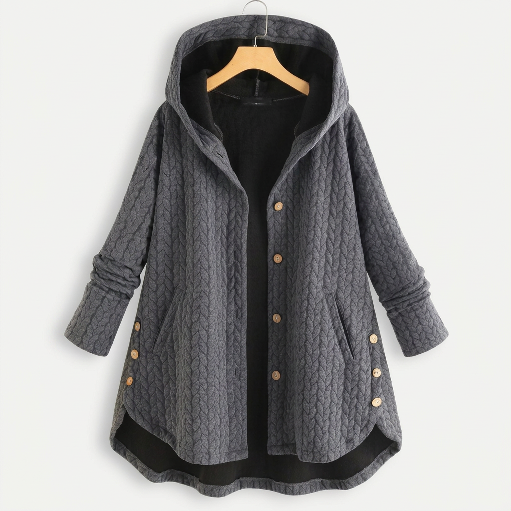 Women's Quilted Hooded Jacket with Button Front Closure
