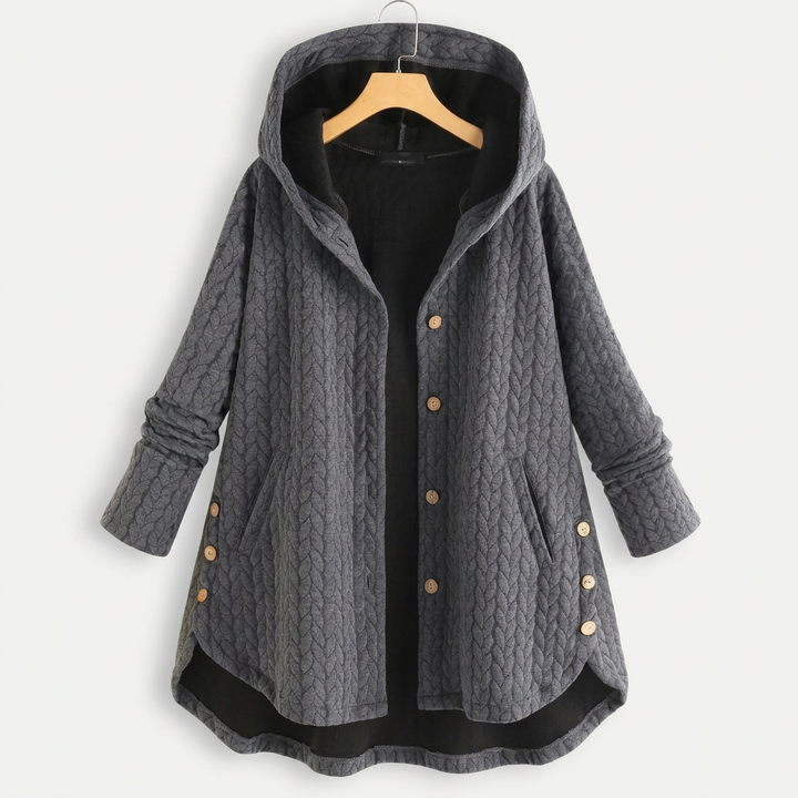 Women's Quilted Hooded Jacket with Button Front Closure