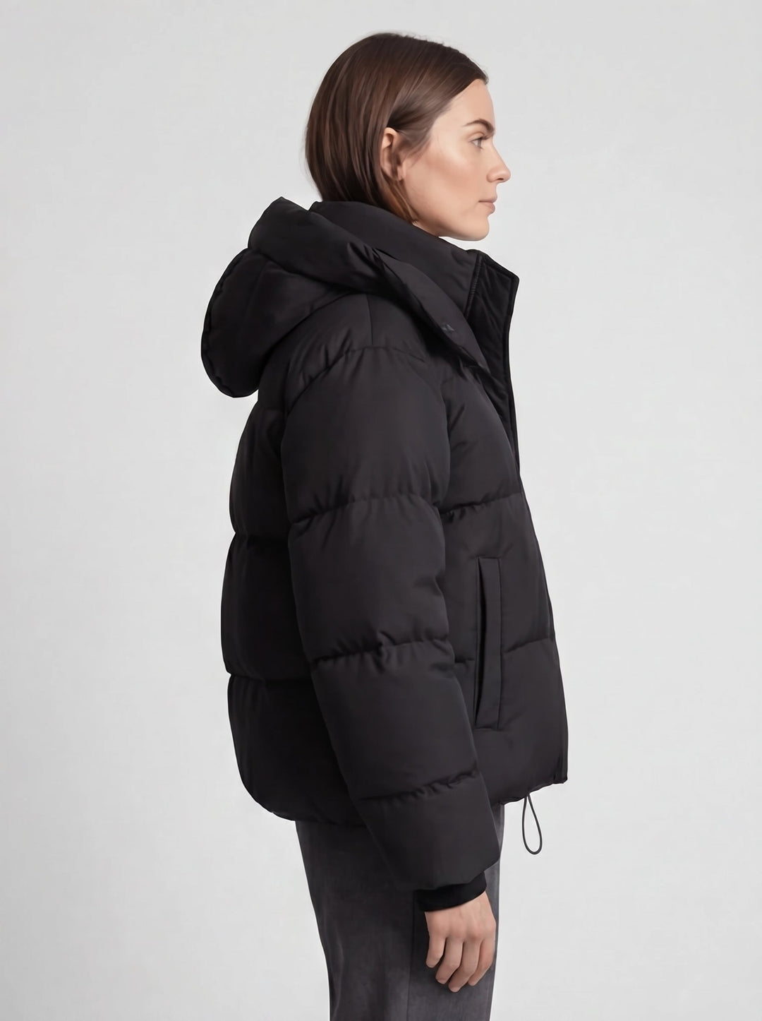 Women's Cropped Puffer Jacket with Funnel Neck Collar