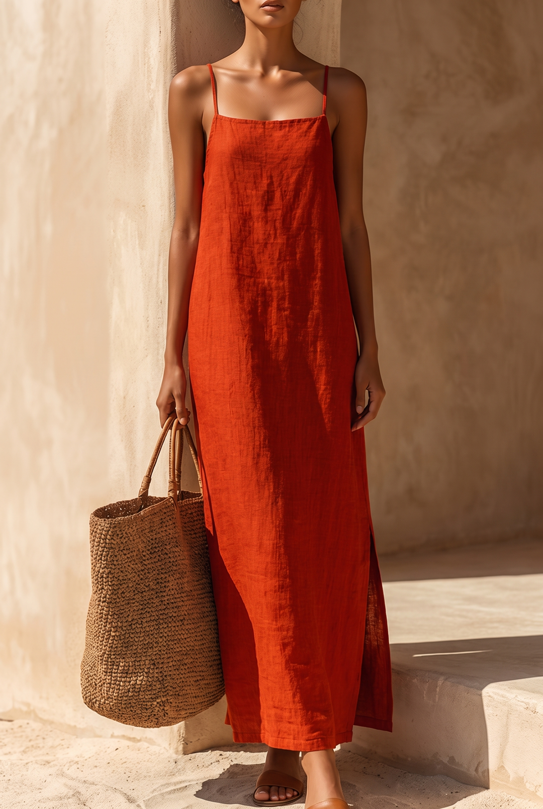 Women's Linen Spaghetti Strap Maxi Dress