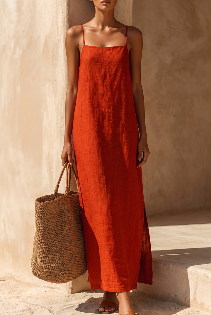 Women's Linen Spaghetti Strap Maxi Dress