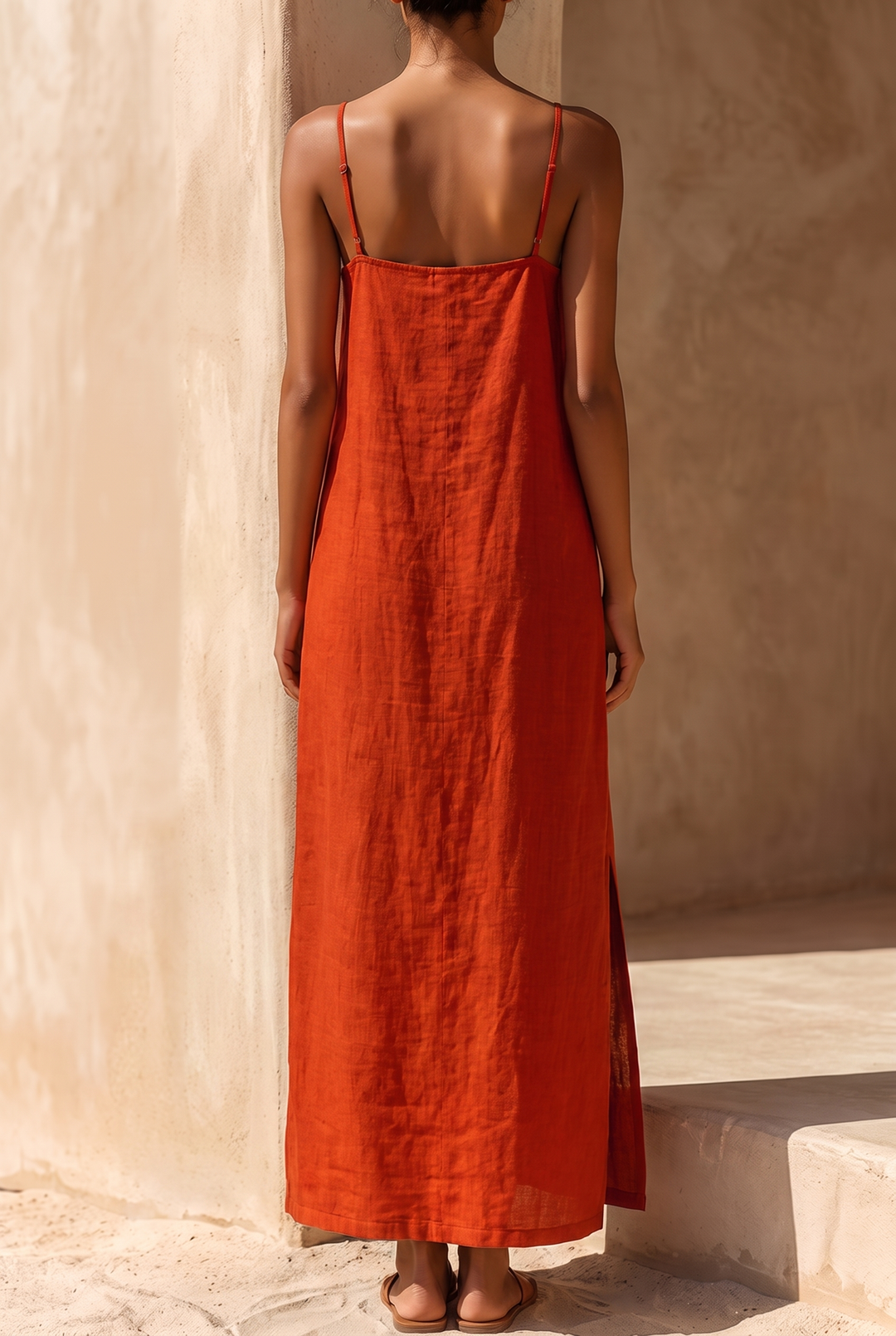 Women's Linen Spaghetti Strap Maxi Dress