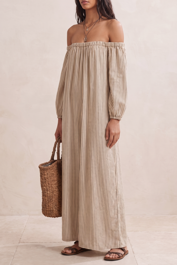 Women's Striped Off-Shoulder Maxi Dress