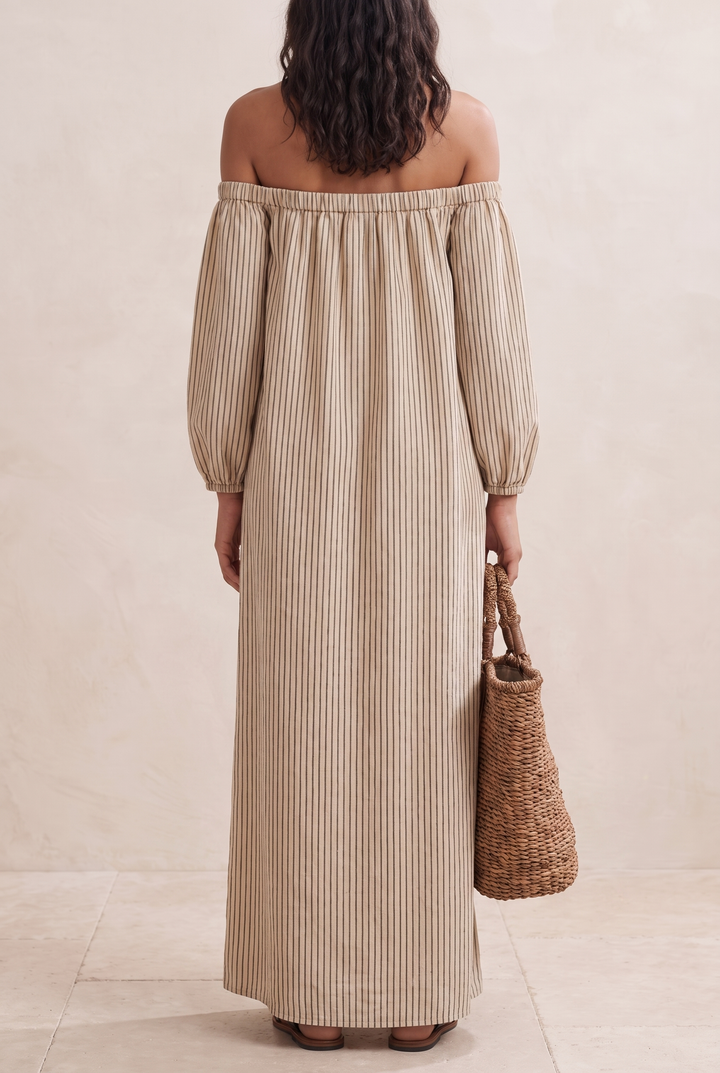 Women's Striped Off-Shoulder Maxi Dress