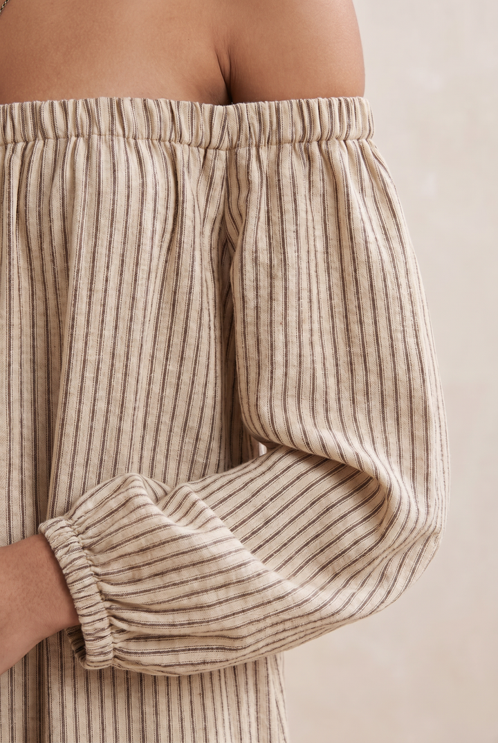 Women's Striped Off-Shoulder Maxi Dress