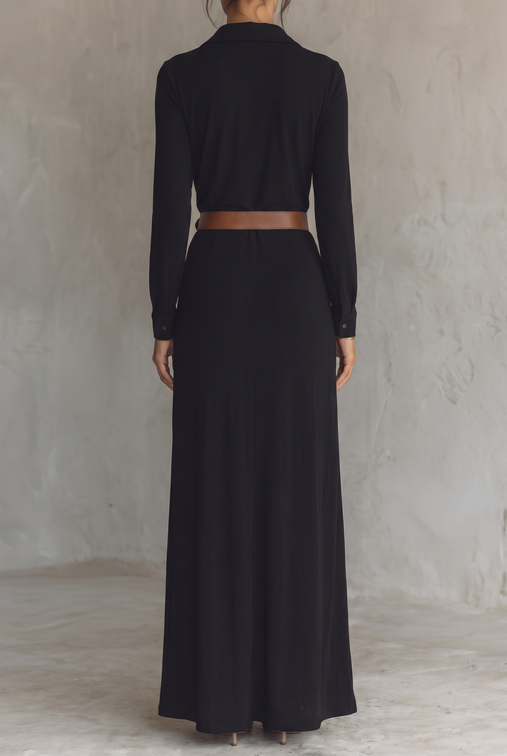 Women's Belted Shirt Collar Maxi Dress