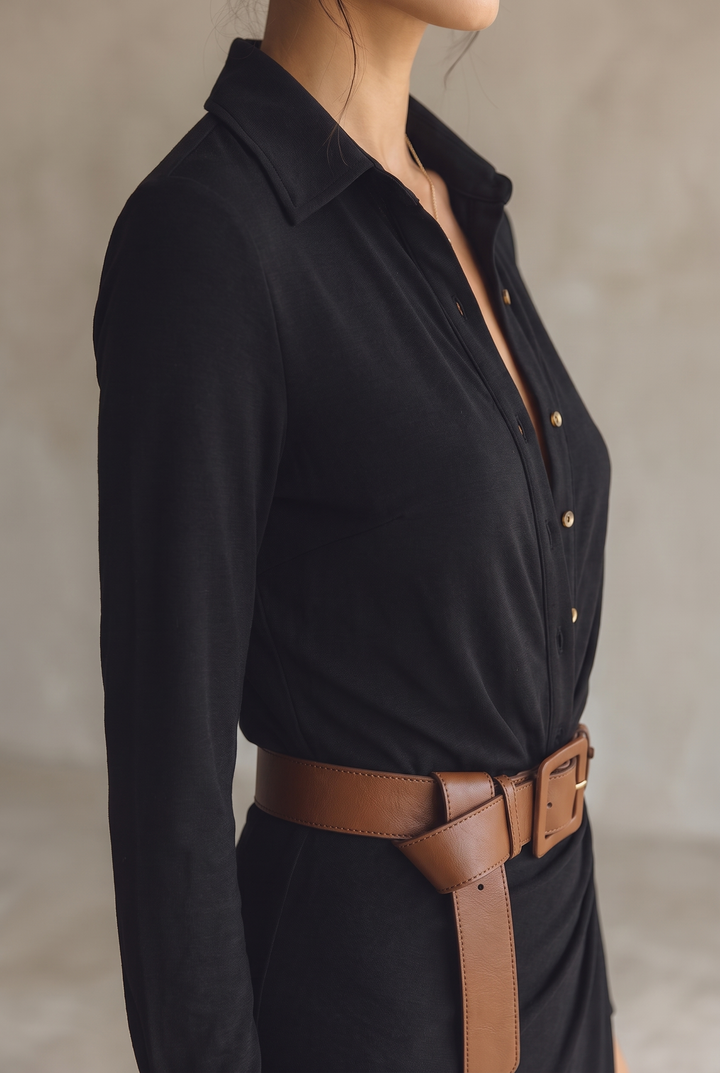 Women's Belted Shirt Collar Maxi Dress