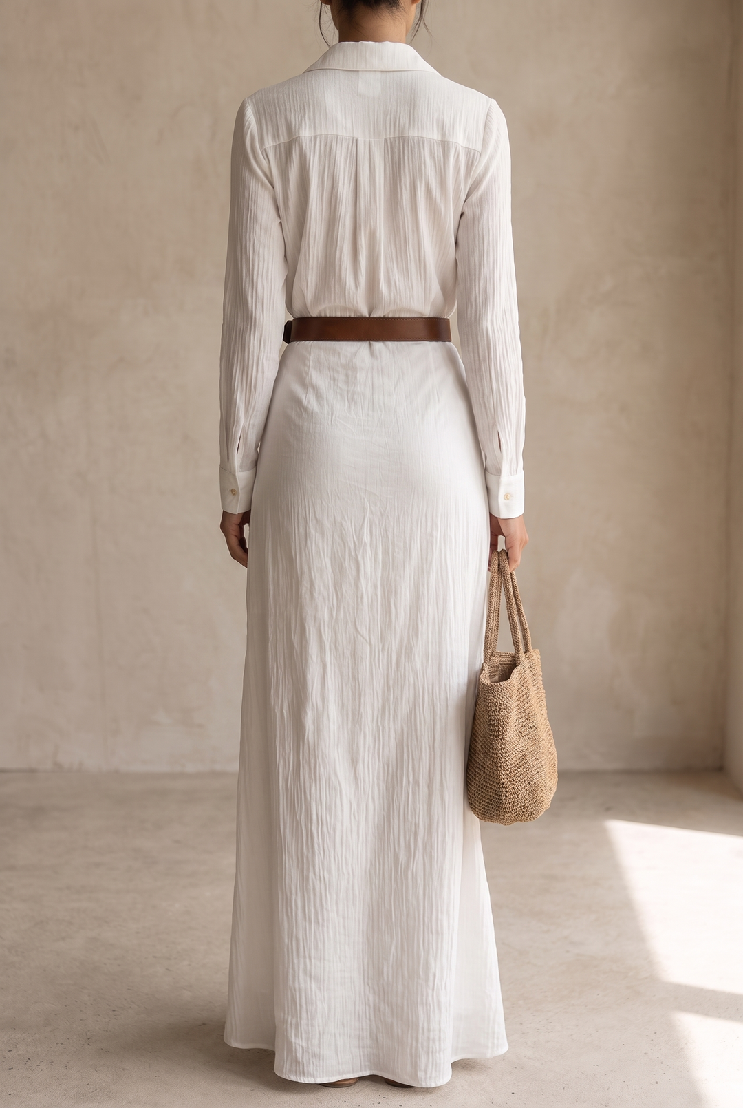 Women's Belted Shirt Collar Maxi Dress