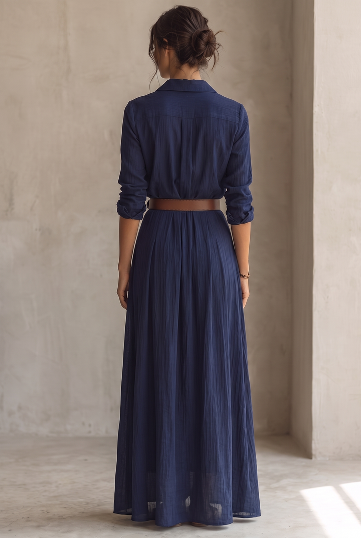 Women's Belted Shirt Collar Maxi Dress