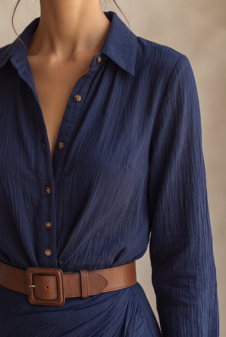 Women's Belted Shirt Collar Maxi Dress