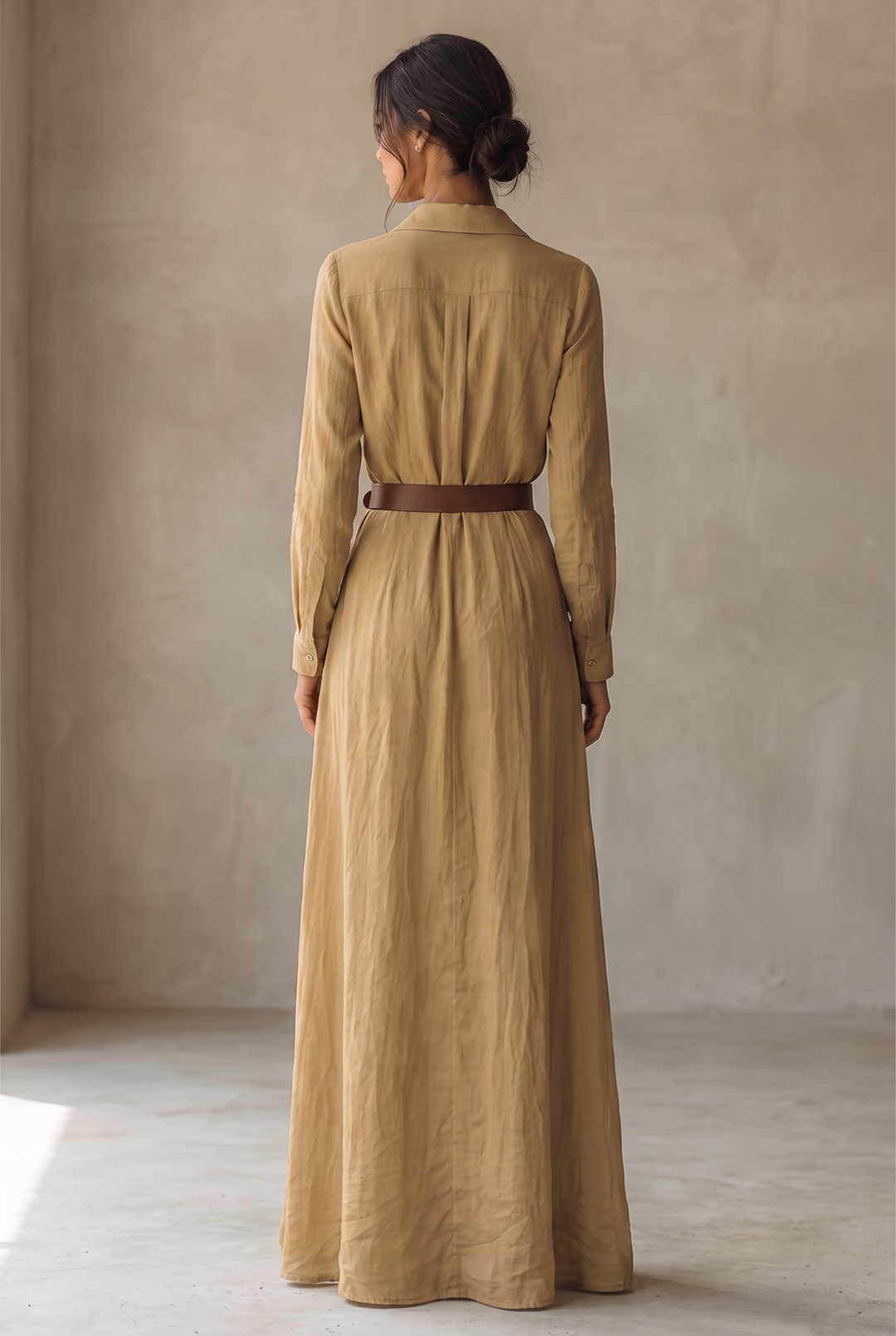 Women's Belted Shirt Collar Maxi Dress