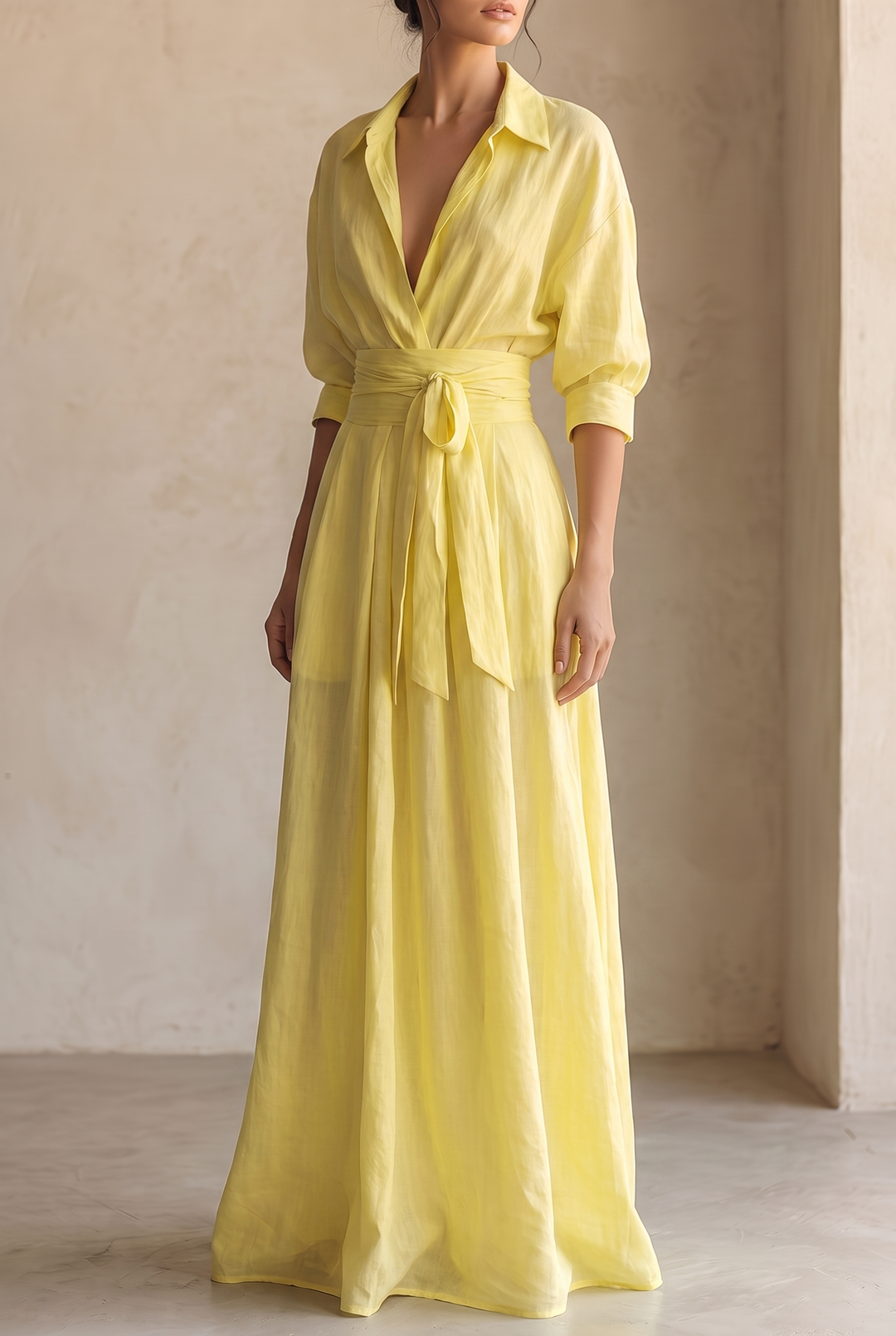 Women's Sheer Sash-Tie Maxi Dress