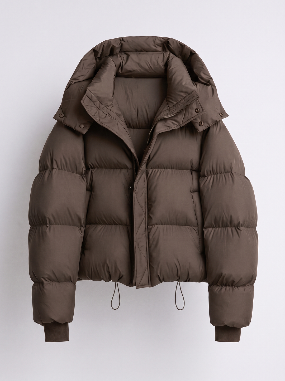 Women's Cropped Puffer Jacket with Funnel Neck Collar