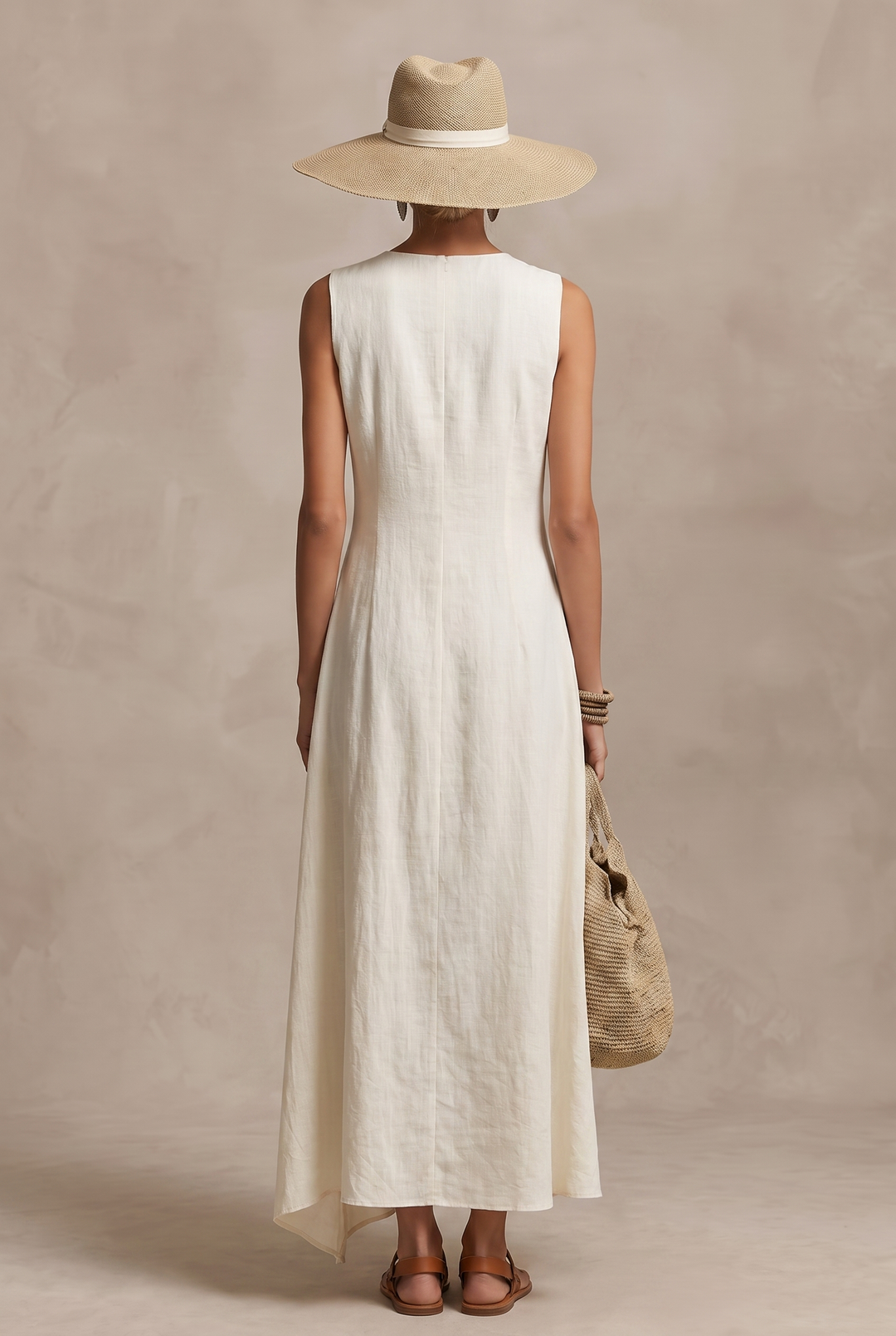Women's Linen Sleeveless Wrap Maxi Dress