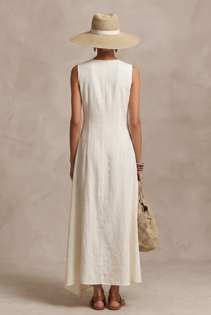 Women's Linen Sleeveless Wrap Maxi Dress