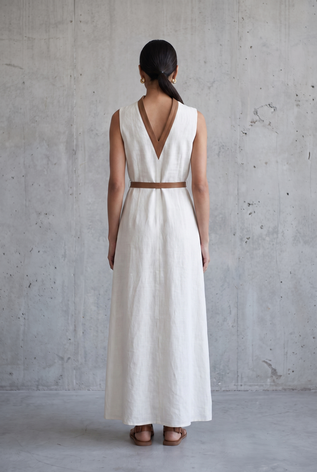 Women's Linen Contrast-Trim Maxi Dress