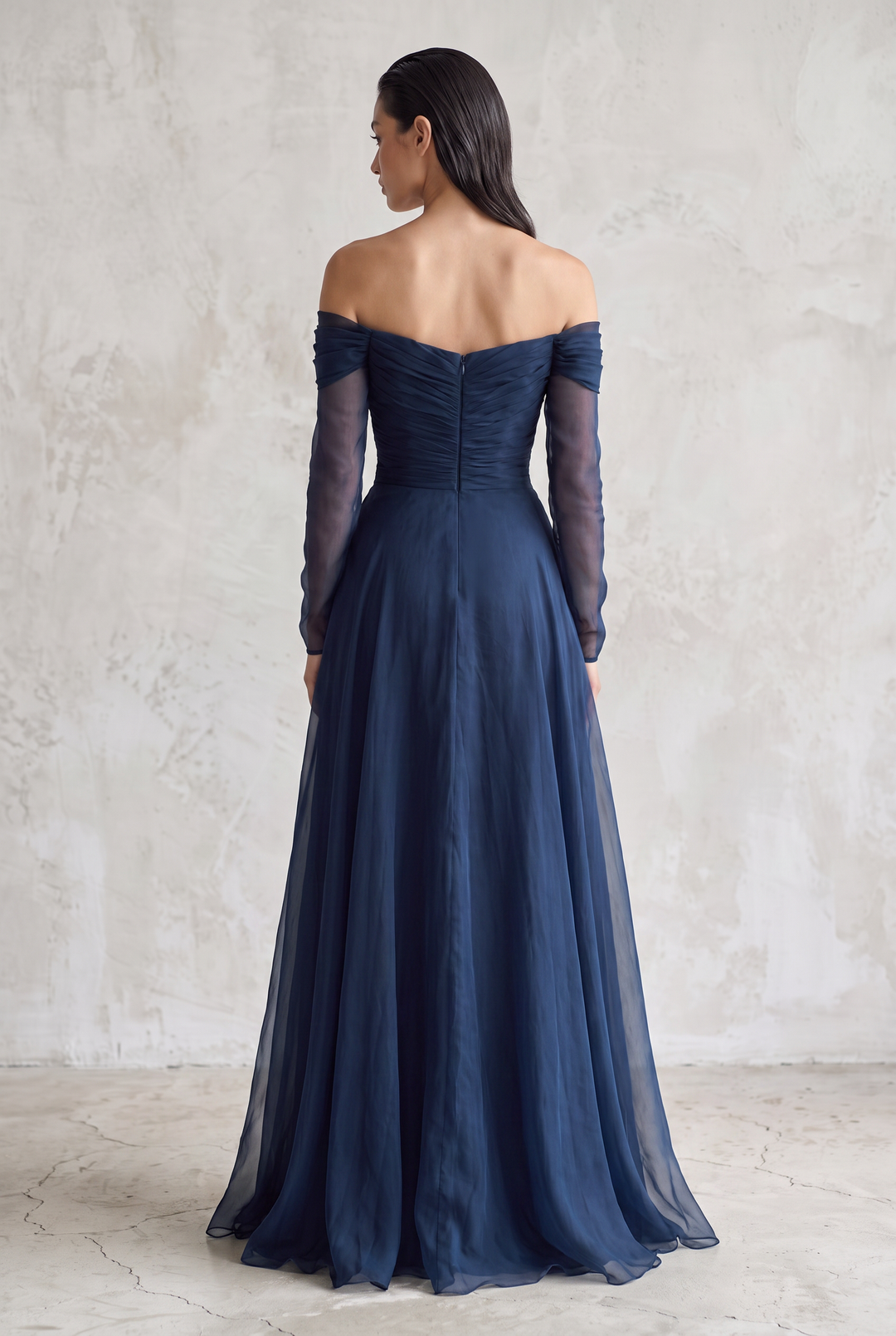 Women's Off-Shoulder Sheer-Sleeve Evening Gown