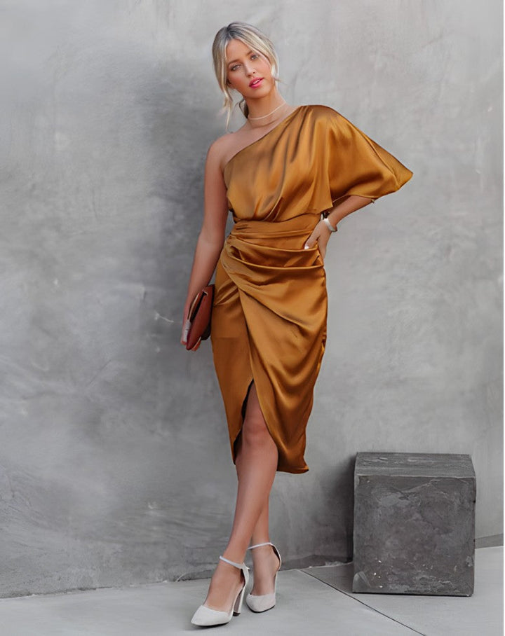 Oriana | Elegant Satin One Shoulder Cocktail Dress