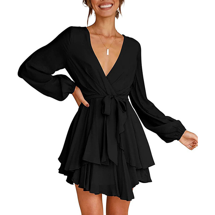 Chloe |  Elegant Ruffle Wrap Mini Dress