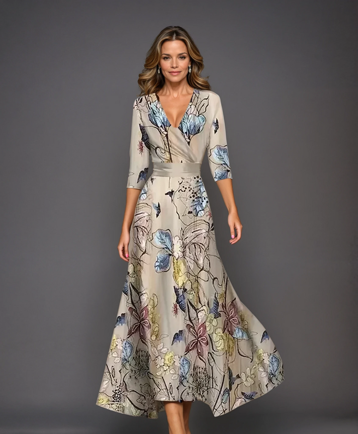 Women's Floral Wrap Maxi Dress with Tie Waist