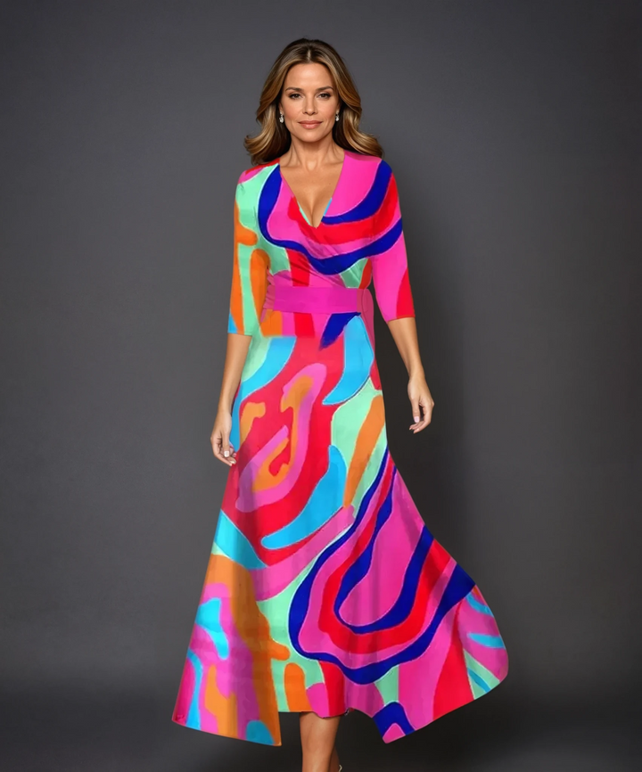 Women's Floral Wrap Maxi Dress with Tie Waist