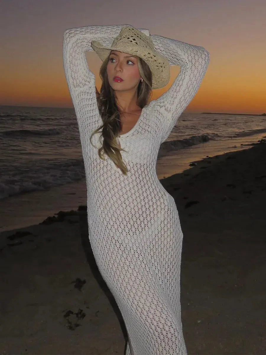 Sienna | Crochet Knit Long Sleeve Maxi Dress