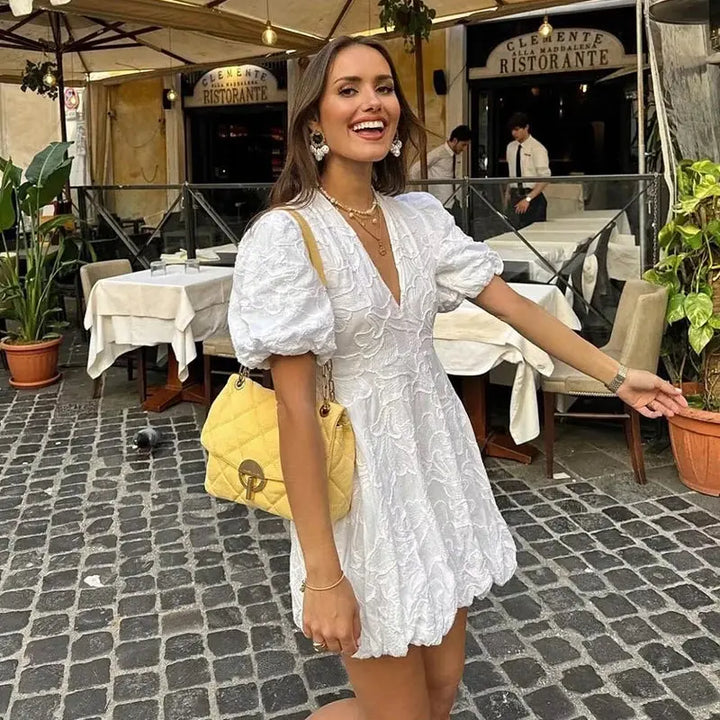 Sophie | Embroidered Puff Sleeve Mini Dress