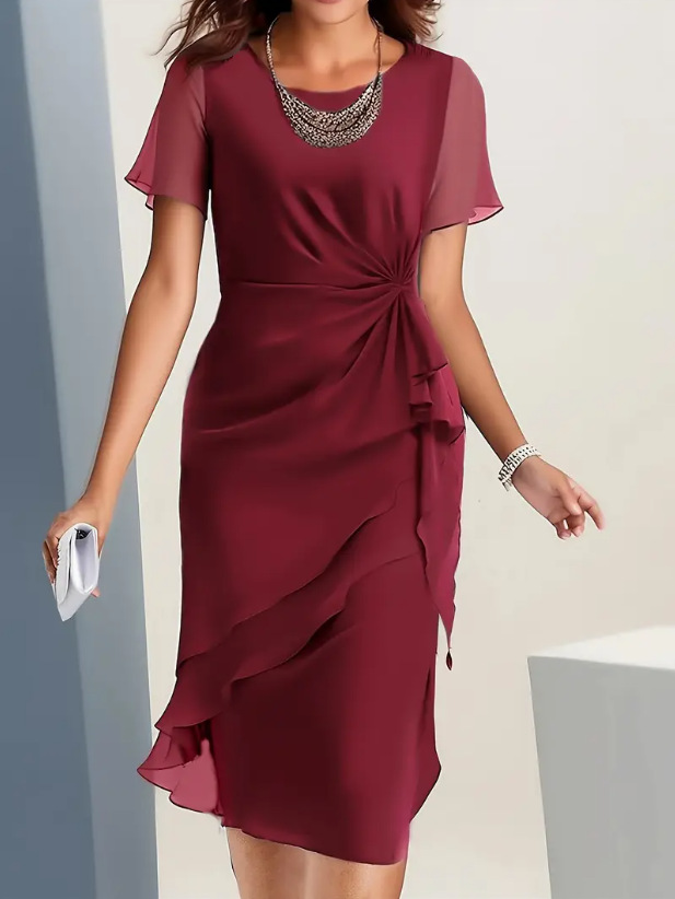 Gabriela | Elegant Short Sleeve Wedding Guest Cocktail Dress