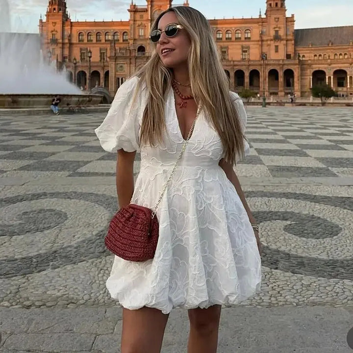Sophie | Embroidered Puff Sleeve Mini Dress