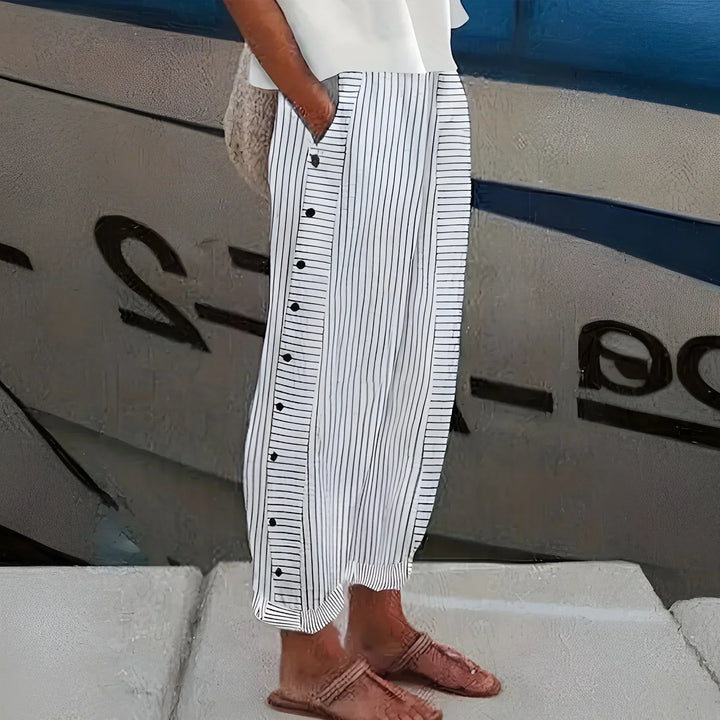 Elara | Striped Button Detail Cropped Pants