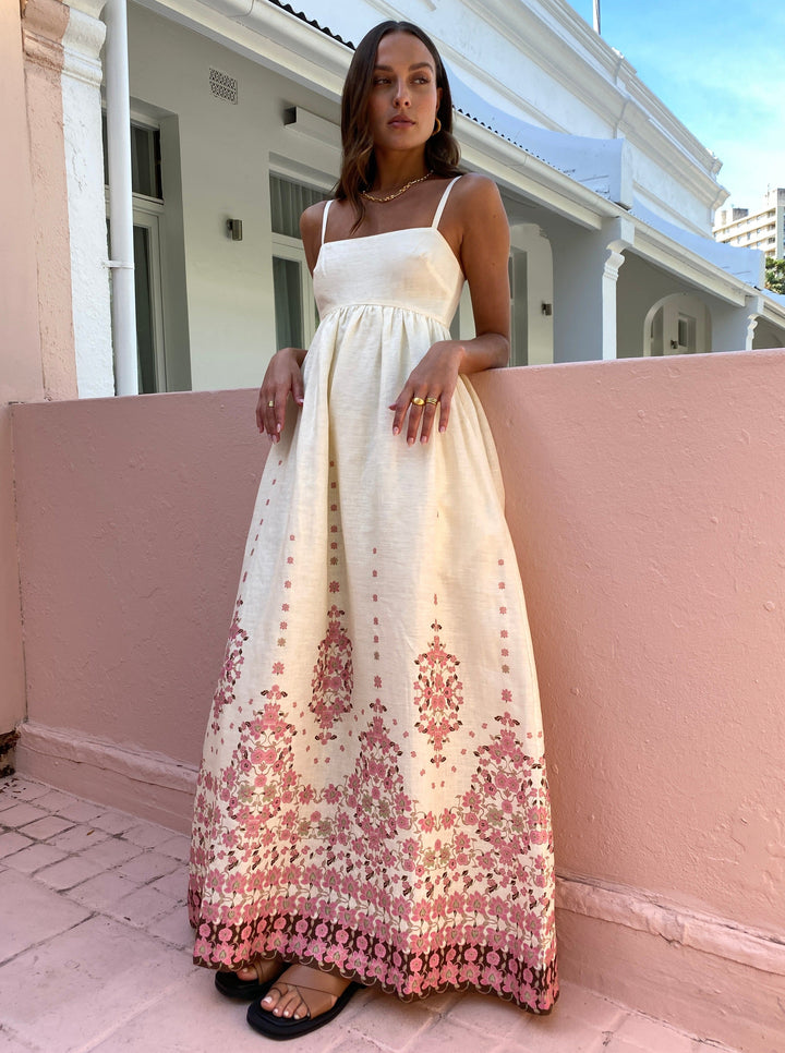 Arabella | Floral Embroidered Strappy Maxi Dress