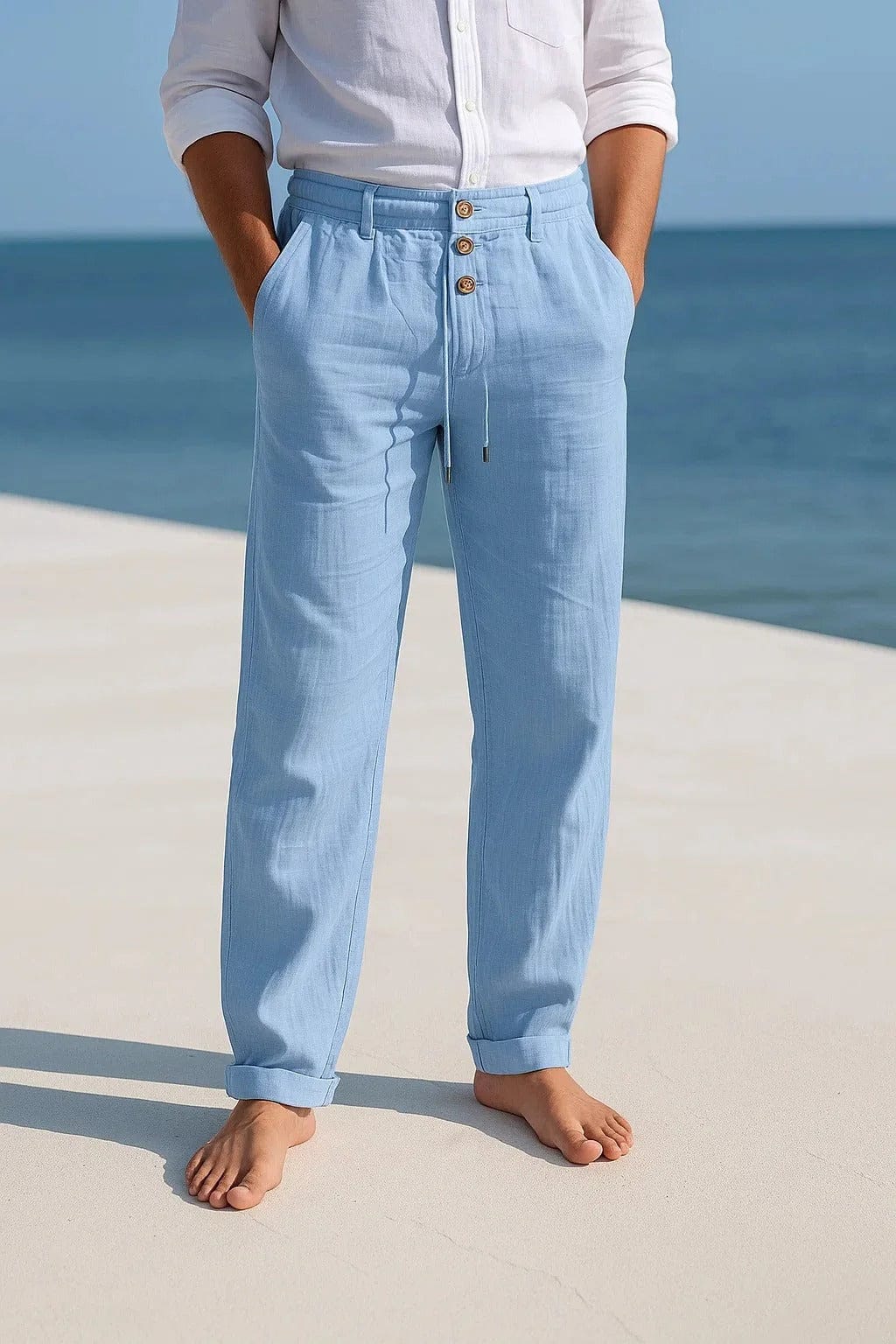 Mens Straight Leg Linen Pants