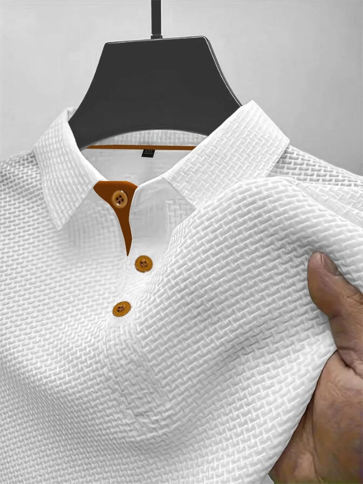 Men's Textured Knit Polo Shirt with Contrast Placket