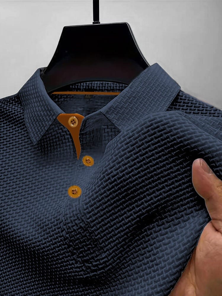 Men's Textured Knit Polo Shirt with Contrast Placket