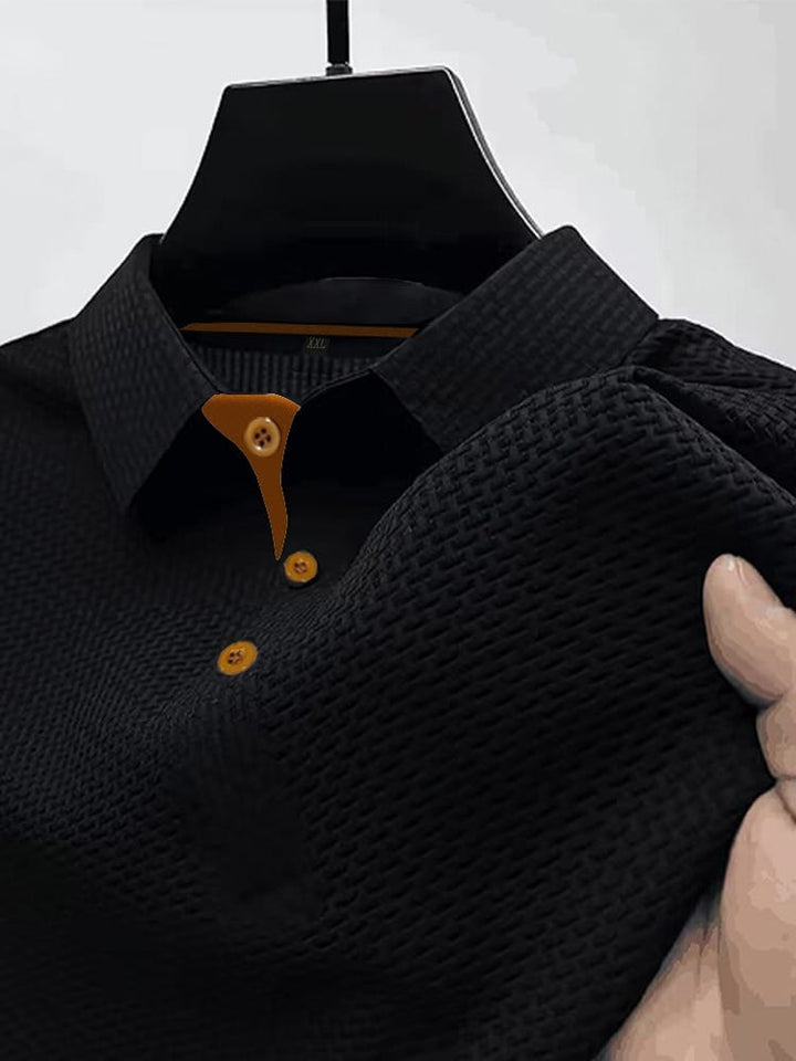 Men's Textured Knit Polo Shirt with Contrast Placket