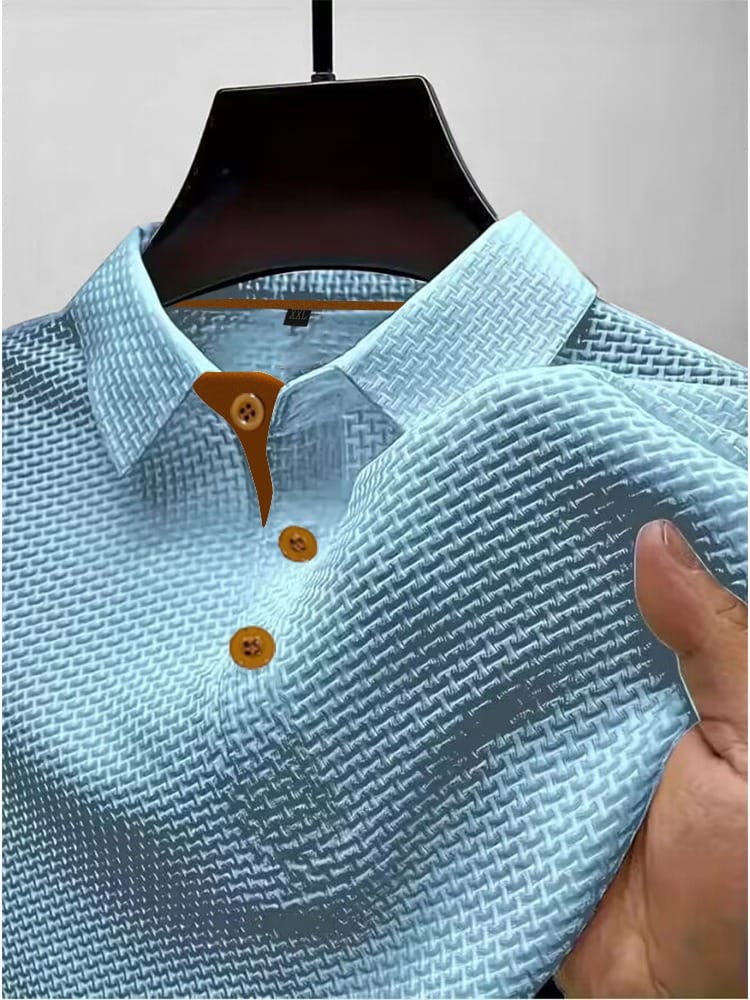 Men's Textured Knit Polo Shirt with Contrast Placket